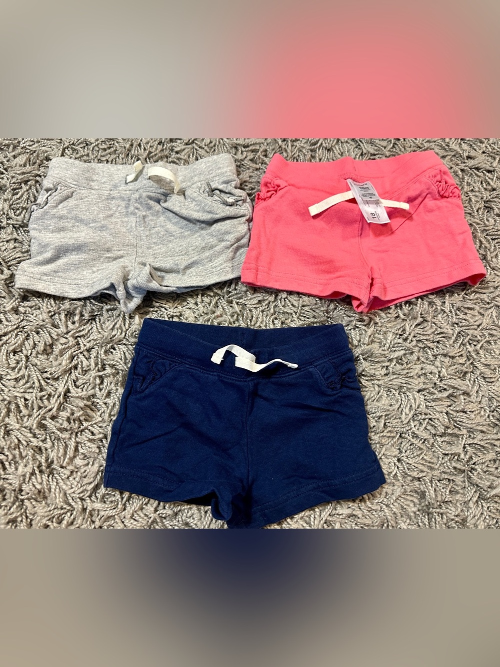 Carter's Pink, Gray & Navy Cotton Drawstring Shorts Trio
